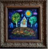 Jarní noc, malba 22x22cm, rám 34x34 cm, cena 14.000.-